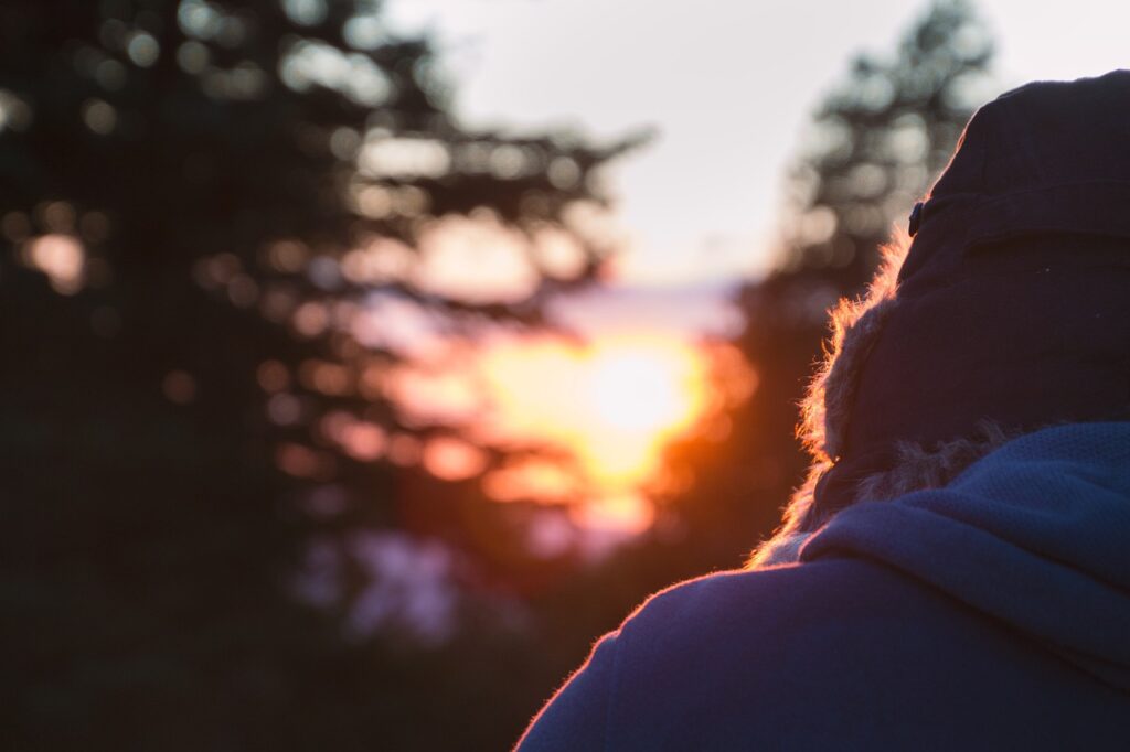 sunset, fur hat, evening light